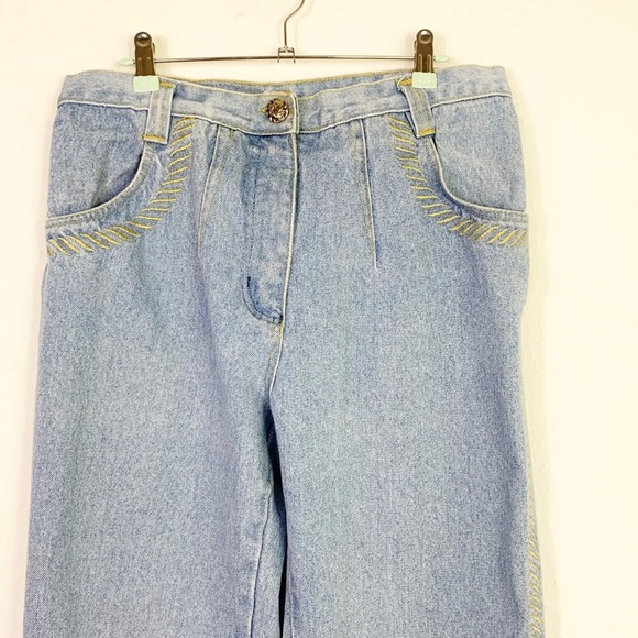 Vintage Explorer Light Blue Denim High Waist Jeans Gold Embroidered Size 14 - Picture 3 of 8
